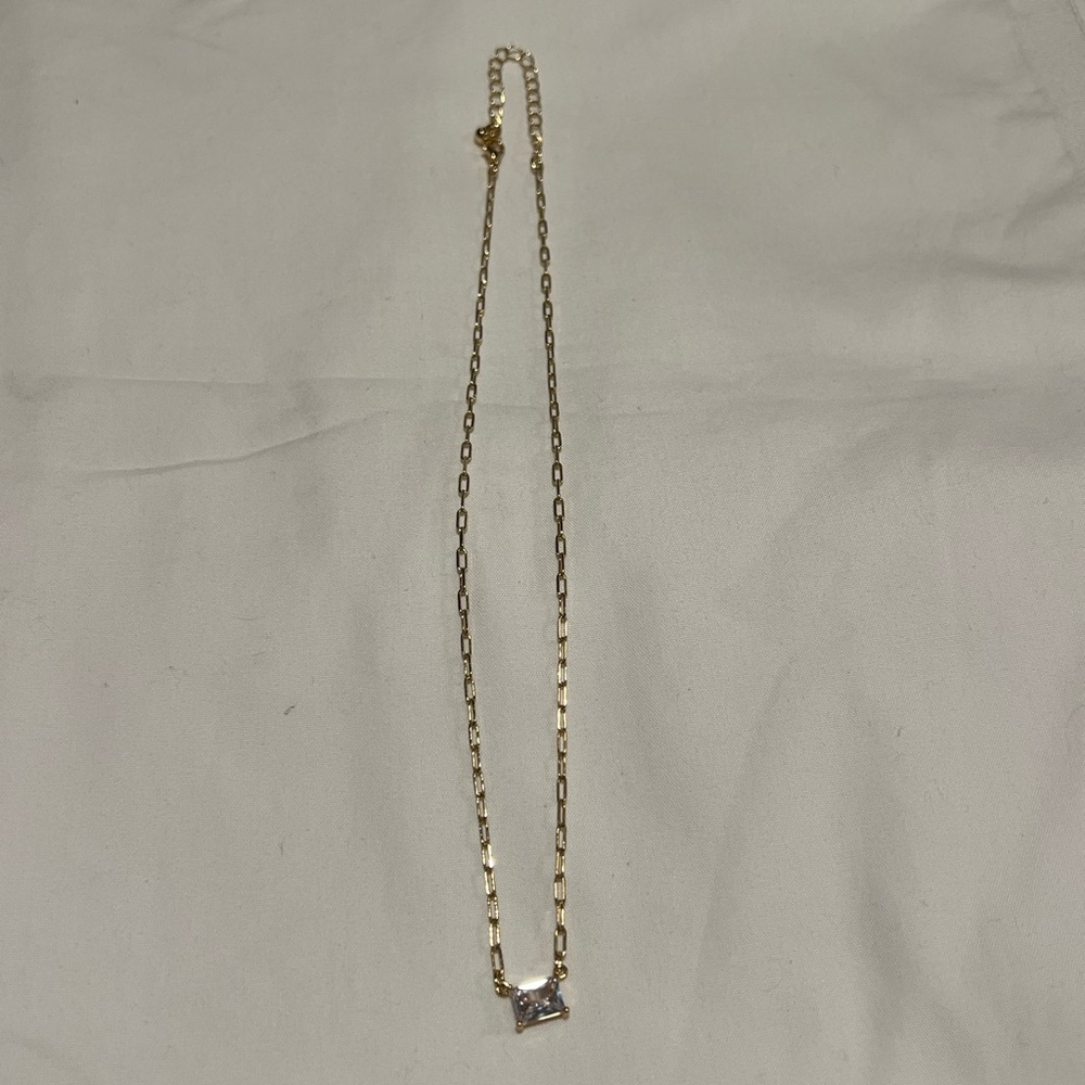 Rocksbox Elegant Gold Necklace with Square Cubic Zirconia Pendant EUC